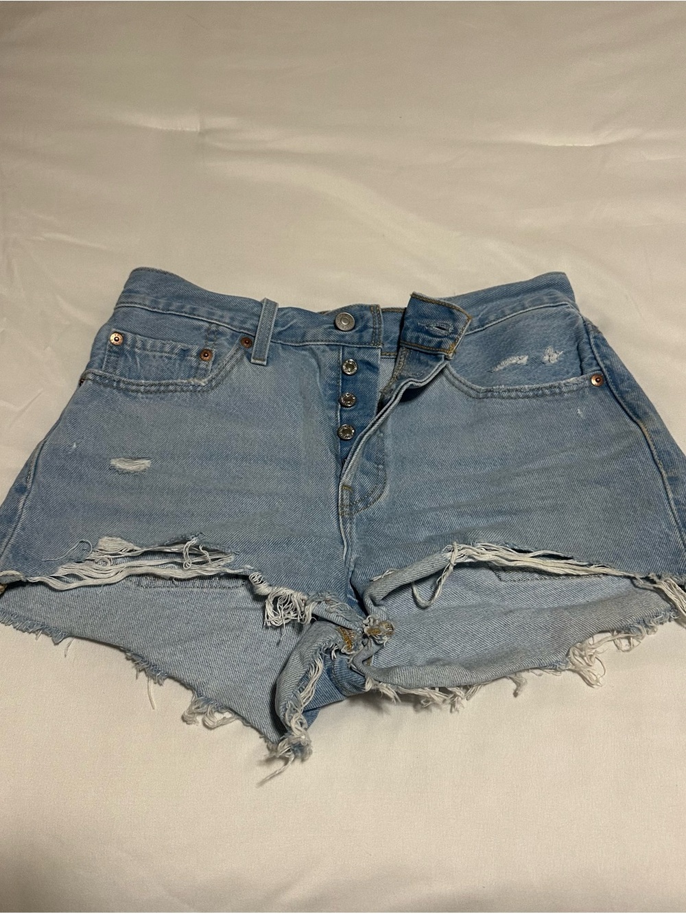 Levi's Light Blue Distressed High-Rise Denim Shorts